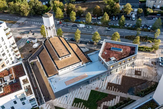 Vue aérienne de La Brasserie dans le quartier saint-hélier à Rennes